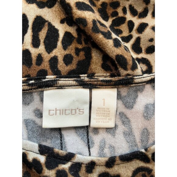 Chicos Leopard Print Long Sleeve Tunic Top Size M High Low Stretch Knit Comfort - Picture 8 of 8